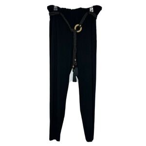 Dennis Basso Women's Knit Paper Bag Pant with Novelty Rope Belt Black Sz L New